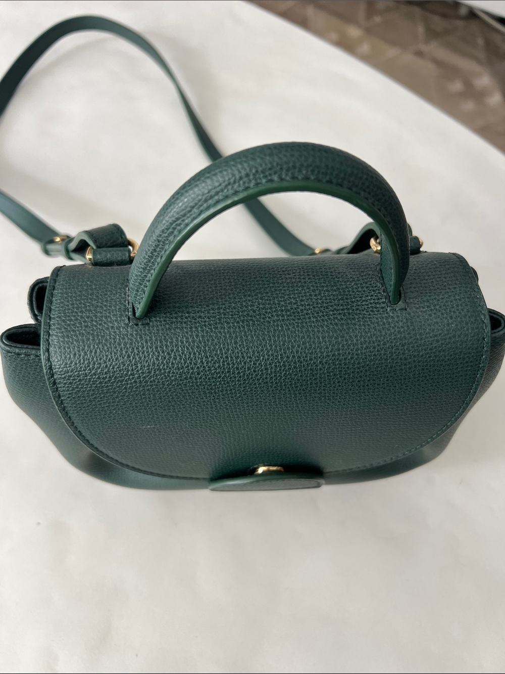 Polène Numéro Un Nano Mini Top Handle Crossbody Bag - Green Textured Leather - Picture 4 of 9